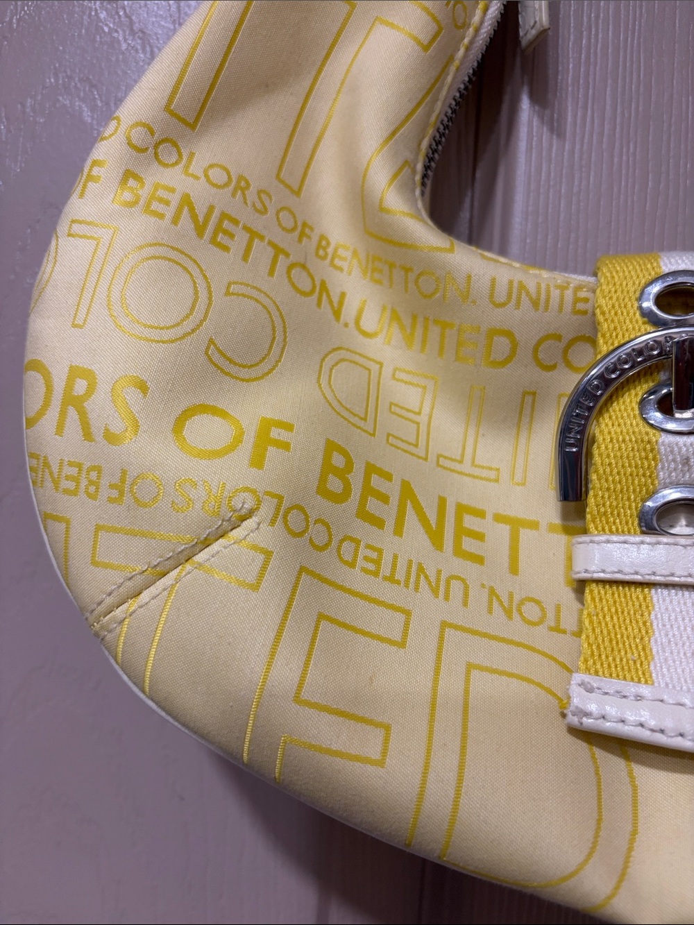 Vintage United Colors of Benetton Yellow Logo Hobo Shoulder Bag Y2K - Picture 2 of 12